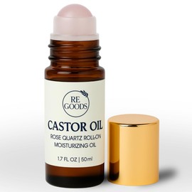 RE GOODS RE GOODS Castor Oil With Rose Quartz Roller C 100% Pure & Natural, Cold Pressed, Hexane Free | Great For Hair Growth, Eyelashes, Eyebrows, Skin & Scalp Care | 1.7oz (50ml)