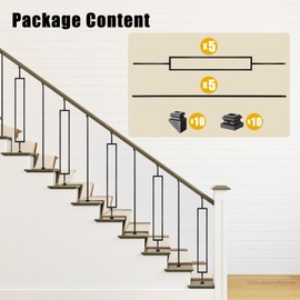 Vilstomes Deck Balusters, 10 Pack Wrought Iron Balusters, 1/2" Deck Railing Stair Metal Deck Spindles, Staircase Baluster W/ 20 Pack Iron Baluster Shoes (5 Straight +5 Single Rectangle)