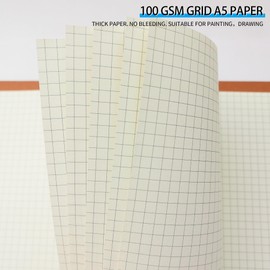 A5 Grid Refill Paper,100GSM A5 Graph Rule Paper/Quad Rule Filler Paper for 6 Ring Refillable Binder/Planner/Diary Journals/Painting, 80 Sheets/160 Pages (Beige-Grid-A5)