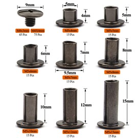 Alloypro 120Pcs Black Chicago Screws Assorted Kit 8Size Gun Metal Leather Rivets 3/16" Screw Rivet Phillip Head Book Binding Posts Nail Rivet Chicago Bolt for DIY Leather Craft (M5x4/5/6/7/8/10/12/15)