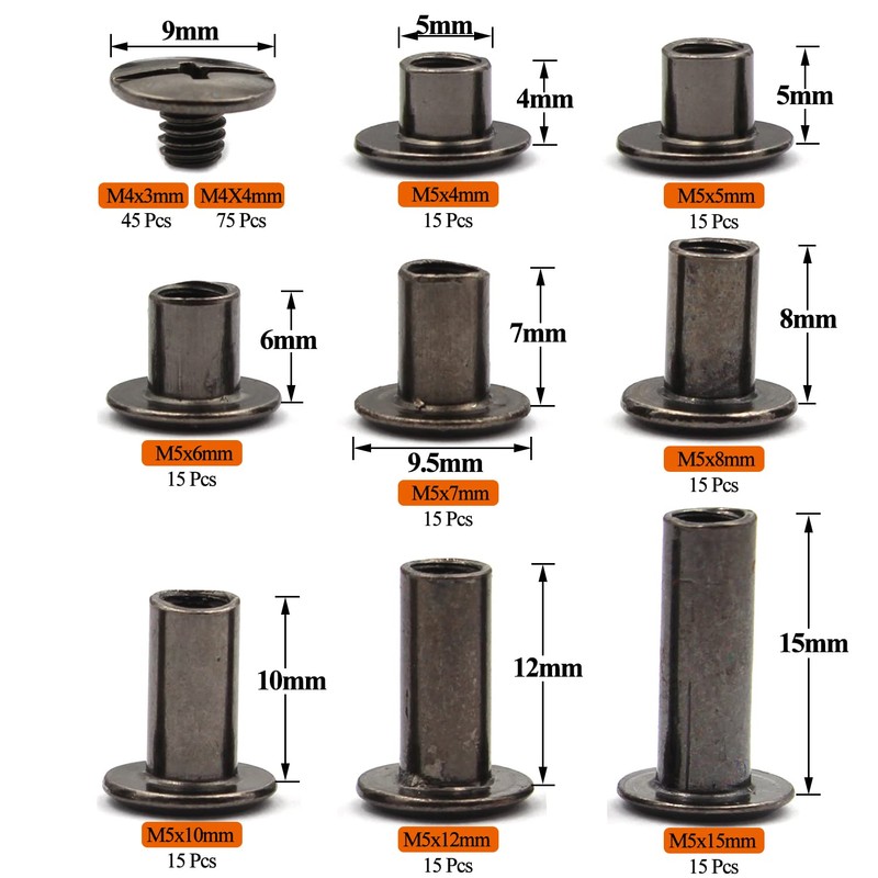 Alloypro 120Pcs Black Chicago Screws Assorted Kit 8Size Gun Metal