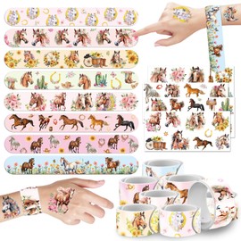 Deorfuy Horse Party Favors Supplies, 32PCS Slap Bracelets 8PCS Temporary Tattoos Stickers Gift for Girls, Western Theme Birthday Party Baby Showers Classroom Prizes Rewards