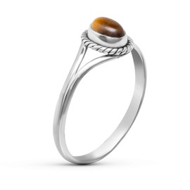 Koral Jewelry Oval Tiger Eye Ethnic Vintage Ring 925 Sterling Silver Boho Chic (8)