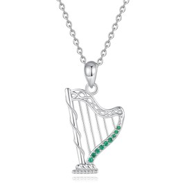 JXJL Celtic Harp Necklace - 925 Sterling Silver Harp Pendant Necklace Jewelry Gifts for Women Music Lovers