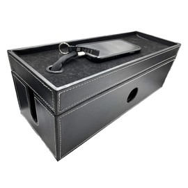 NEET Cable Management Box Large, Computer Cord Organizer, Hide and Conceal, Power Cable Organizer, Computers and Desks, Black Stitched Leather