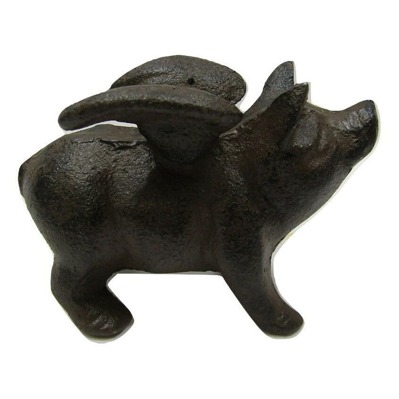 Tiny Miniature Cast Iron Flying Angel Pig Hog Figurine 3.75