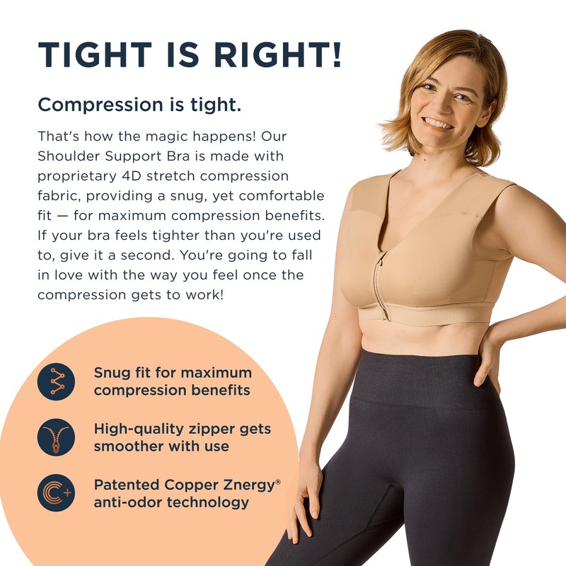 Tommie Copper Shoulder Support Compression Bra with Front Zipper Closure