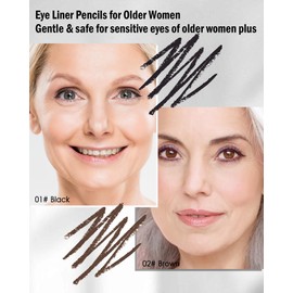 Black & Brown Eye Liner Pencils for Older Women,2 Pcs Matte Cream Retractable Eyeliner Waterline,Long Wear Waterproof Smudge-Proof Gel Eyeliner Pencil, Built in Sharpener, Eye Liner for Sensitive Eyes