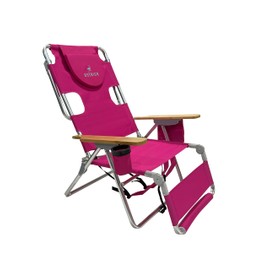 Ostrich Woody 3N1 Beach Chair with Cooler Bag - Face Opening - Portable, Reclining Lounger for Tanning - Face Hole for Reading on Stomach - Adjustable Footrest, Carry Straps - Aluminum (Pink)