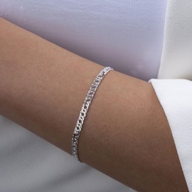 MATERIA by Matthias Wagner SA-136 Women's Bracelet Twin Curb Chain 925 Silver Bracelet 3.9 mm Wide, 22 inches, Sterling Silver