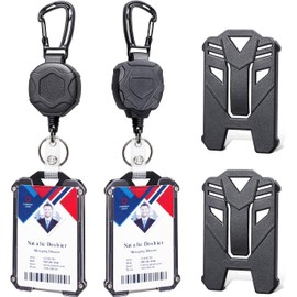 Xkey 2 Pack Retractable Keychain Heavy Duty Carabiner Badge Holder, Tactical ID Badge Reel with 81CM Steel Retractable Cord (2 Holders and 2 Badge Reels Black # 01)
