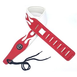 adiya Flame Guitar Strap PU Leather Soft Comfortable Double Strap for All Kinds of Guitars|Bass|Banjo|Mandolin, Adjustable Length (White Red Flame)