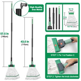 DALIPER Heavy Duty Mop for Floor Cleaning, Industrial Commercial Mop with 57.5 Inches Long Handle,Looped-End String Wet Cotton Mops for Garage, Warehouse, Workshop