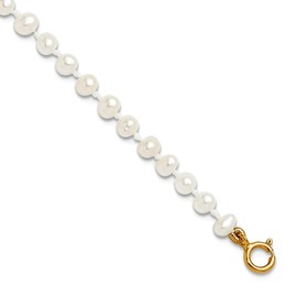 JewelryWeb 14k Solid Gold Teen 3 4mm White Freshwater Cultured Pearl Bracelet 6 Inch Link-Bracelet