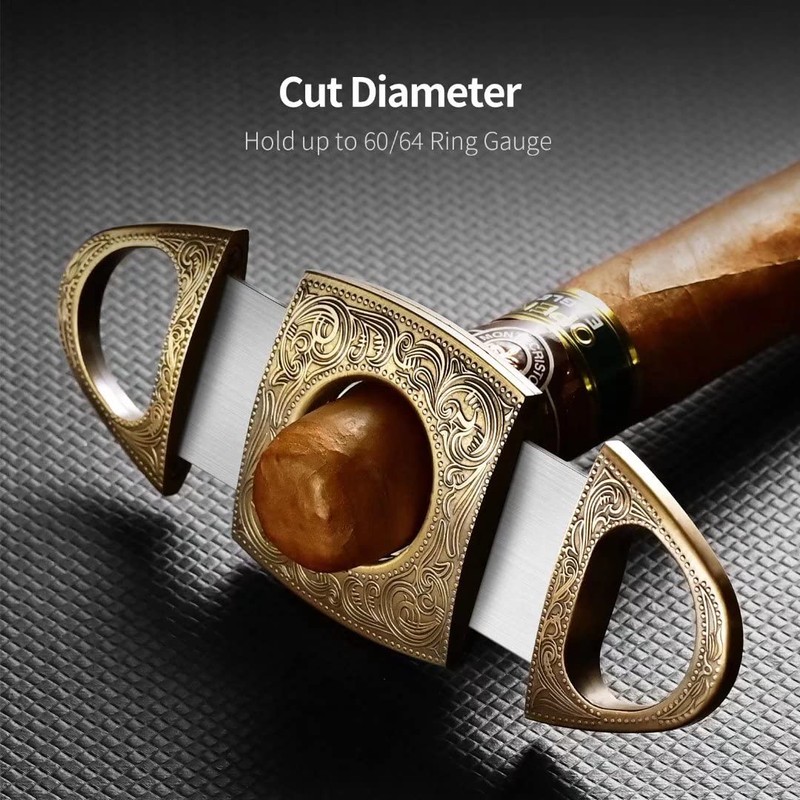 CIGARLOONG Cigar Cutter Stainless Steel Bronze Engraved Double Cut Blade
