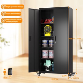 SUXXAN Metal Garage Storage Cabinet with Wheels, 73'' Steel Cabinets on Wheels for Office School Home Warehouse Utility Room Garage, Assembly Require,Black