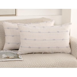 NUYECY Set of 2 Boho Lumbar Throw Pillow Covers 12x20,Stone Grey and White Neutral Couch Pillow Case with Tassel Fringe Decorative,Modern Accent Farmhouse Cushion Covers for Sofa Couch Bed Living Room