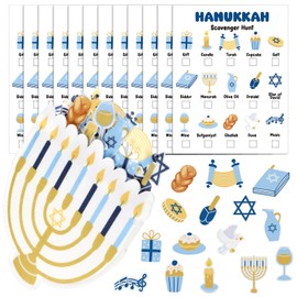 Hollowfly Hanukkah Scavenger Hunt Game Chanukah Decoration Including 15 Scavenger Hunt Cards 45 Felt Hanukkah Element Pieces with Menorah Bag for Kids Adults Hanukkah Party Activities