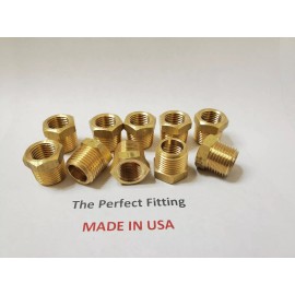 Unbranded Lot of 10 Pcs. Brass Hex Reducing Bushing 3/8" Male NPT x 1/4" Female NPT