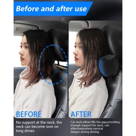 Tombyda Car Neck Pillows Breathable Leather Cover Driving Seat Headrest Universal Fit for Most Cars Office Game Chair Pack of 2, Black