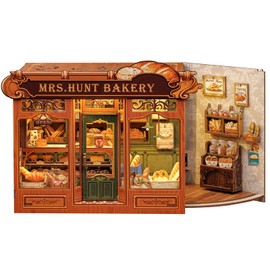 Fsolis Book Nook Kit - DIY Miniature Dollhouse Kit for Adults Tiny House Mini Craft Bookshelf Nook 3D Puzzles Book Decor Gifts for Women Teenagers Book Lovers (MRS.Hunt Bakery)