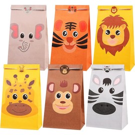 24 Pack Safari Animal Party Favor Bags with Stickers,Kids Goodie Bags for Birthday Party, Animal Candy Treat Bags for Jungle Safari Theme Birthday Party