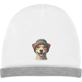 Azeeda 'Jack Russell Wearing Woolly Hat' Kids Slouch Hat (KH00035933) White