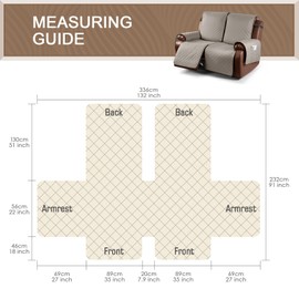 KinCam Waterproof Oversized Loveseat Recliner Cover, Non-Slip Reclining Couch Covers for 2 Seat, Recliner Sofa Cover Furniture Protector with Elastic Straps for Kids, Pets, Khaki