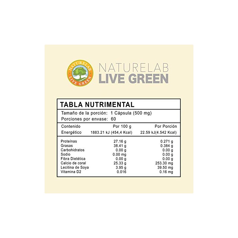 CALCIO DE CORAL CON VITAMINA D2 60 CAPSULAS SUPLEMENTO NATURELAB
