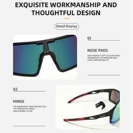 HNJOKE Sports Polarized Sunglasses, UV400 Protection Baseball Glasses Men Women, Softball Cycling Beach Volleyball Bike Running Fishing Driving Glass（Black Frame-red Mirror Lens）