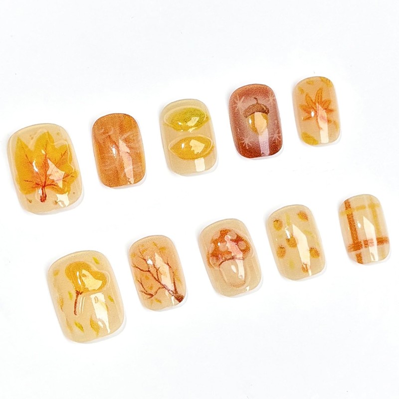 30Pcs Fall Press on Nails Short Square Fake Nails with
