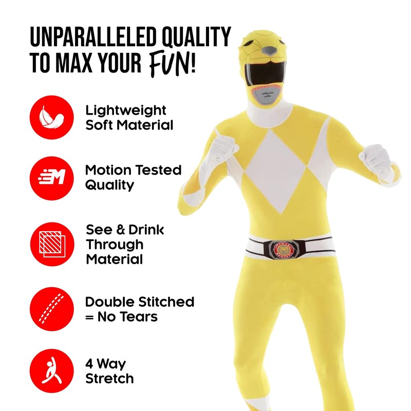 Morphsuits Men's Power Rangers Morphsuit Adult Sized Costume, Yellow, M