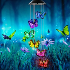 AVEKI - Carillón de viento solar de mariposa, impermeable, LED que cambia de color, luces solares para el hogar, jardín, decoración de Navidad, regalos