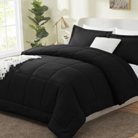 CozyLux King Size Comforter Sets - Black Comforter King Size, 3 Pieces Box St...