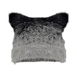 Y2K Cat Ear Beanie Hats Fuzzy Winter Cute Knitted Cat Beanie Kawaii Slouchy Warm Crochet Skull Beanies Cap 2025 Black Grey