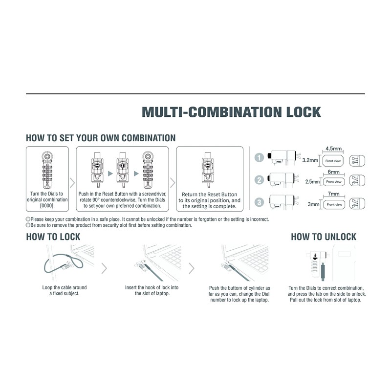 Bosvision Desktop/Laptop Security Cable Lock, for 3 Security Slots (K
