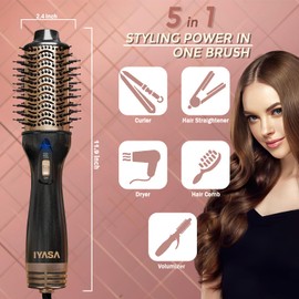 IYASA Blow Dryer Brush Straightener, Brush Hair Dryers for Women, Cepillo Giratorio Secador de Cabello, Curling Blow Dryer Brush