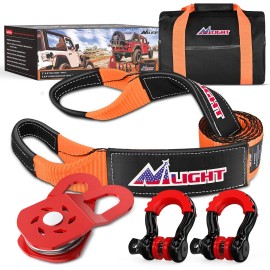Nilight Niligth 3" x 8' Tow Strap with Winch Snatch Block Pulley and D-Ring Shackles