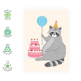 Cute Fat Raccoon Birthday Card - 'Birthday Raccoon' - Gifts for Friends, Family, Co-worker, Colleagues, Bestie, Bruv, Mate, Neighbours, Him, Her - Ready to Party - Comes with Fun Stickers