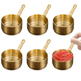 Thatyro 6 PCS 304 Stainless Steel Dipping Sauce Cups with Handle, 2.7 oz Reusable Delicate Metal Condiment Cups, Small Dressing Container for Ketchup Dishes Seasoning (Gold)