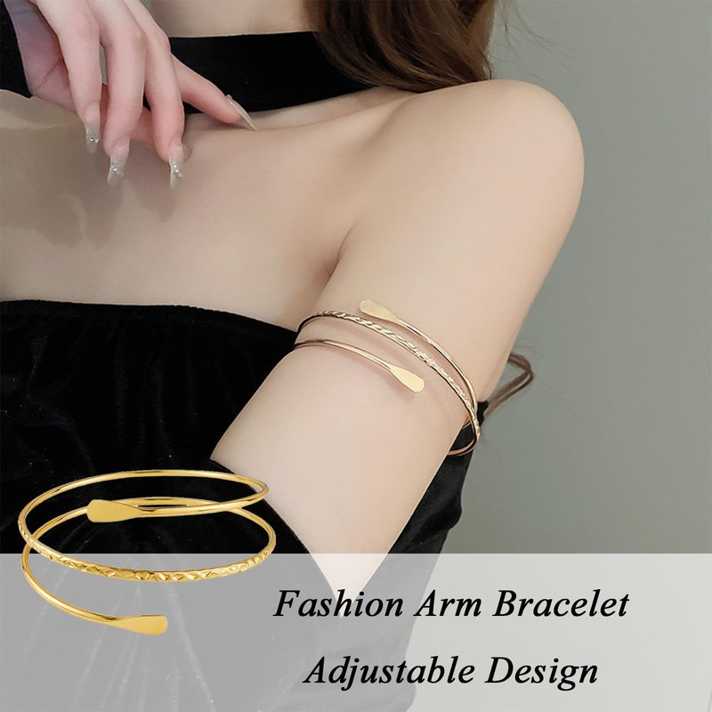 XLTXWD 3PCS Gold Arm Cuff, Arm Cuff, Adjustable Gold Bangle