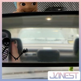 JANES 3pcs Waving Skeleton Decal, Size 2x1.5 UV DTF Transfer Car Mirror Decal, Funny Skeleton Rearview Mirror Sticker, Sarcastic Car Mirrors Stickers, Car Decals for Women Men, Car Decals for Trucks