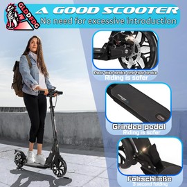 GLDDFDG Commuter Adult Scooter 300 lbs Capacity, Big Wheels Scooters, Sport Folding Kick Scooter for Kids 10 Years and up, 4 Adjustable Levels, Bearing ABEC 9, 15 lbs,White