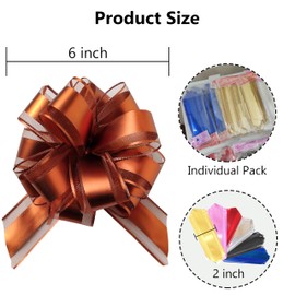 jefyghe 6 PCS Large Pull Bows 6 Inch Coffee Colour Bows for Gift Wrapping Wedding Basket Decorated Birthday Party Christmas Gift Boxes Flower Decorations