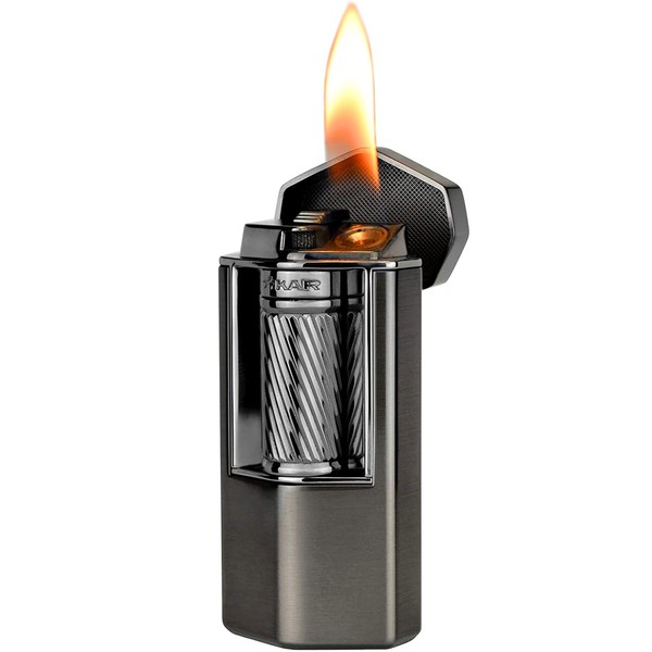 Xikar Meridian - Encendedor de cigarros de triple llama suave, potente, elegante, innovador y fiable, gran barra de rodillos fácil de usar, ventana de combustible EZ-View, alto rendimiento de altitud, plomizo