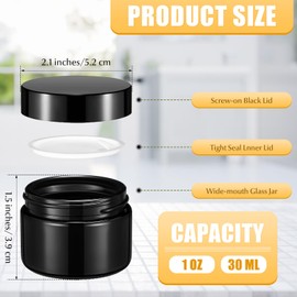 Domensi 60 Pcs 1oz Glass Jars with Lids Bulk Salve Tins Small Glass Candle Cosmetic Jars for Travel with Inner Liners Containers for Lotions Sample Cream(Black,Black Lid)