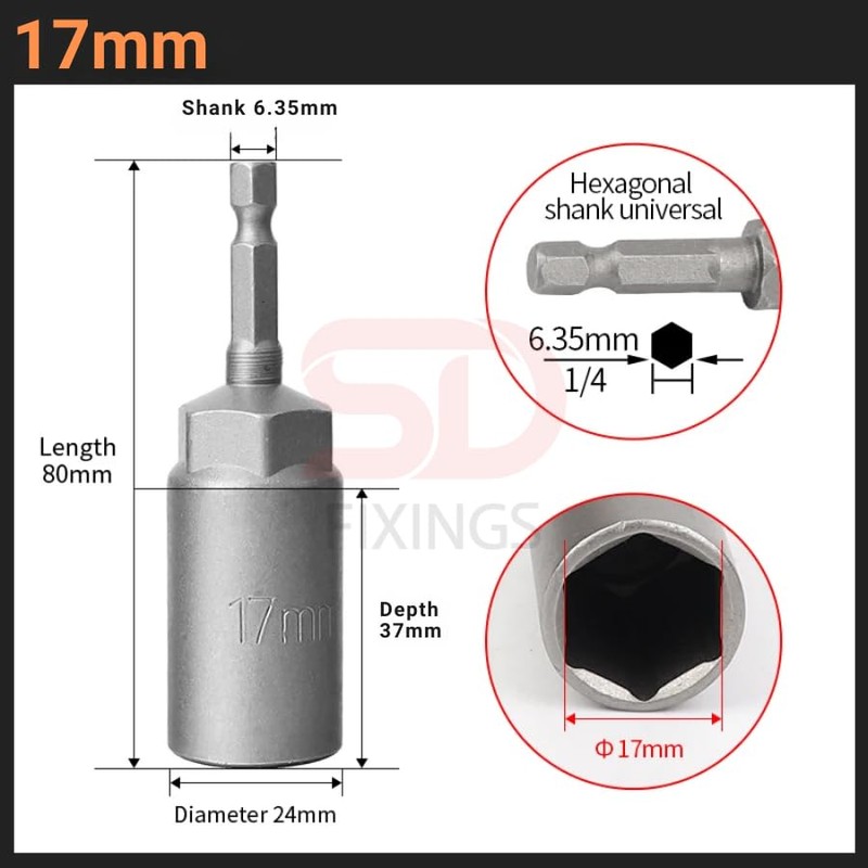 6-19mm Quick-Change 1/4 inch Hex Shank Metric Deep Socket Screwdriver