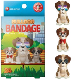 BioSwiss Bandages, Bulldog Shaped Self Adhesive Bandage, Latex Free Sterile Wound Care, 24 Count
