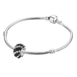 ANDANTE -Stones 925 Sterling Silver Crystal Rhinestone Bead Charm ** En Vogue ** Element Ball for European Beads + Organza Pouch, Sterling Silver, Crystal