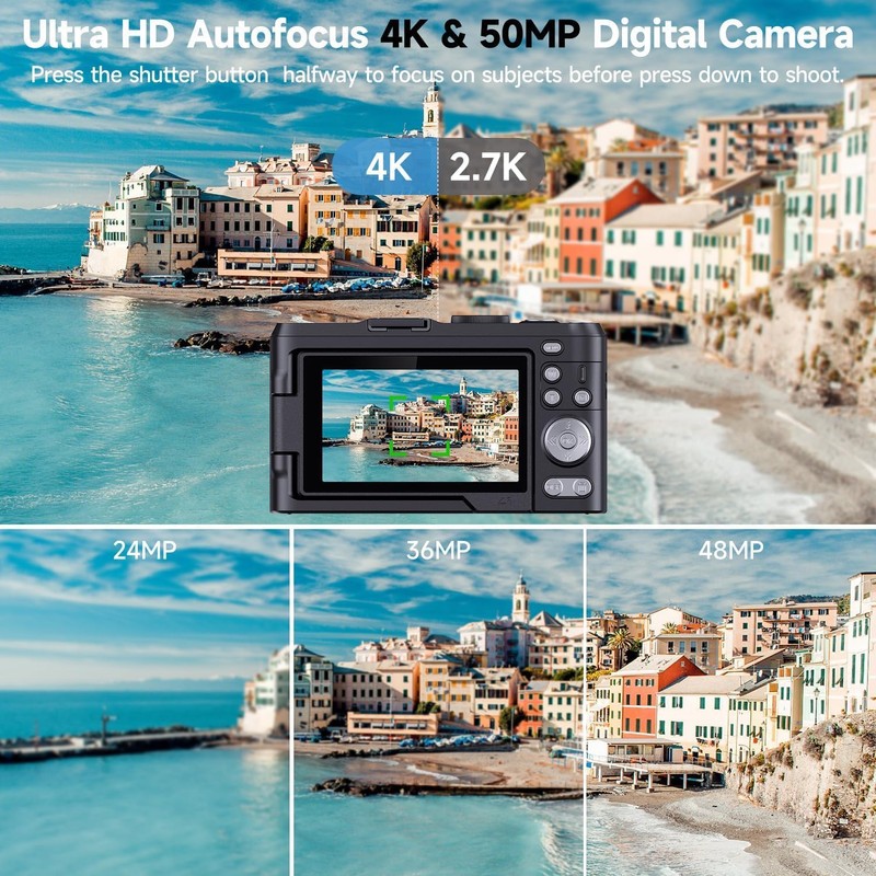 4K Digital Camera for Photography, 3" 180° Flip Screen with